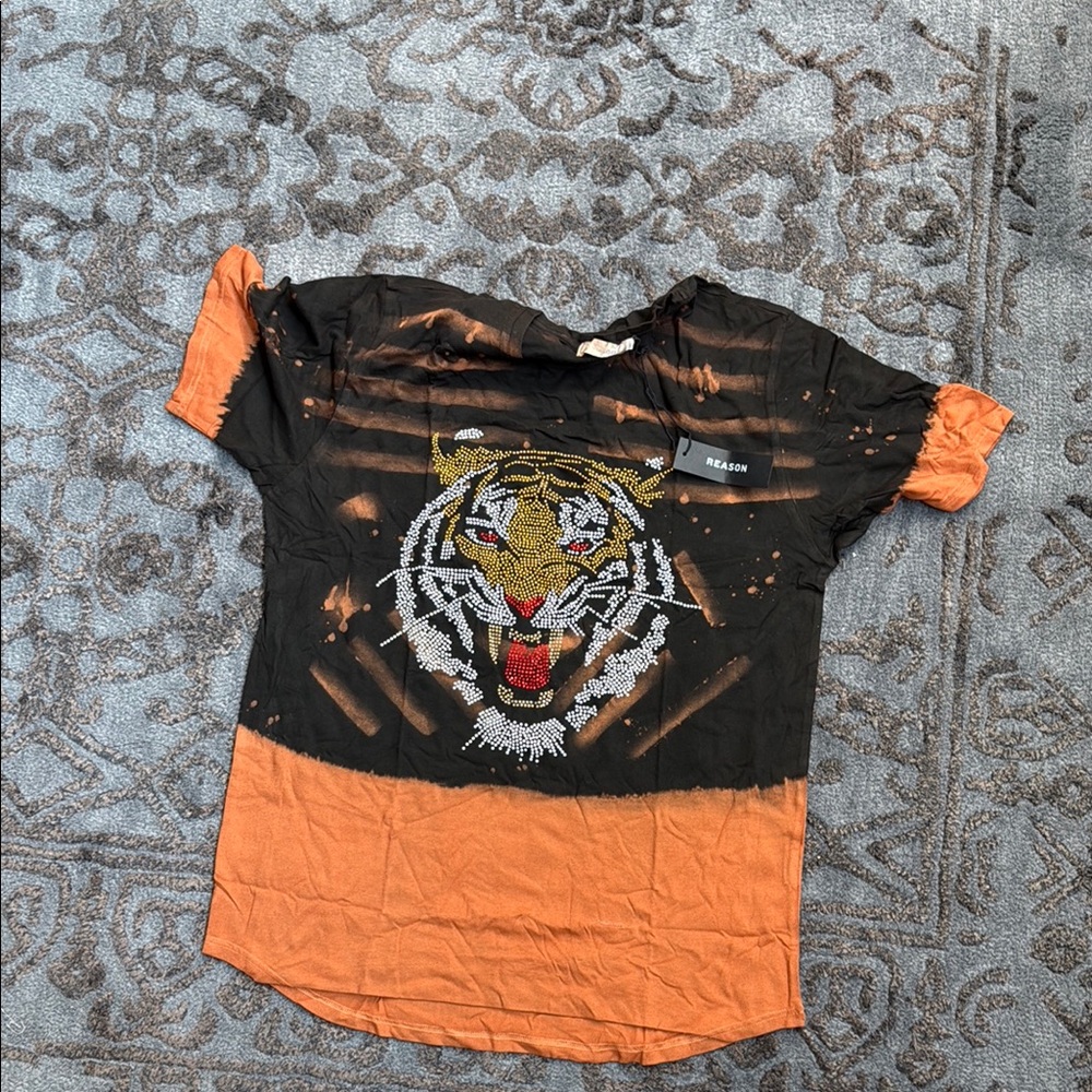 Reason Black and Orange Tiger Face Short Sleeve Tee